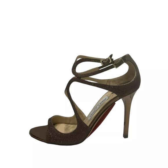 $850 Jimmy Choo Paloma Lang Bronze Glitter Sandals Heels sz8 IT 38